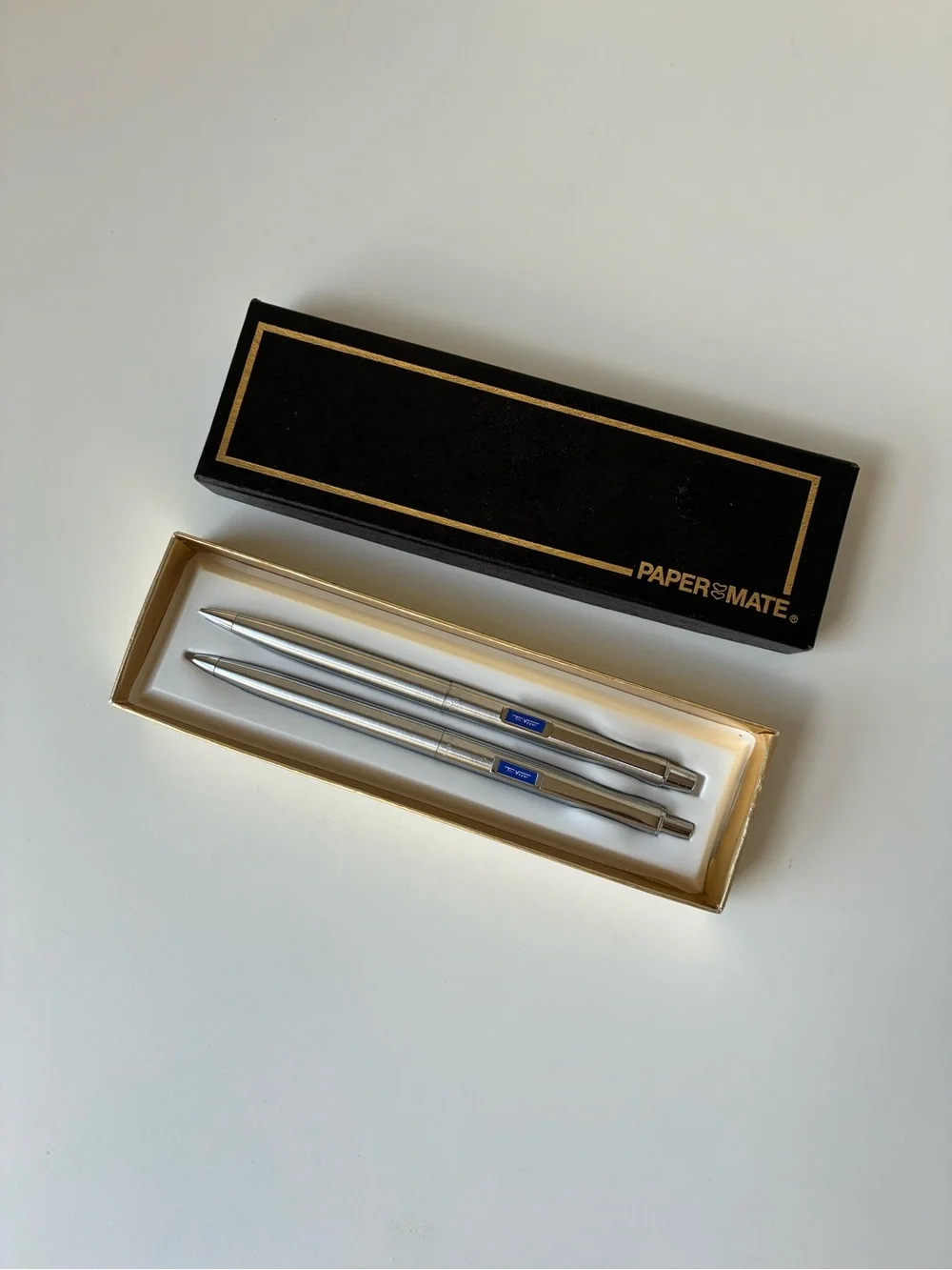 Paper Mate Vintage Silver Metal Ballpoint Pen & Pencil Set